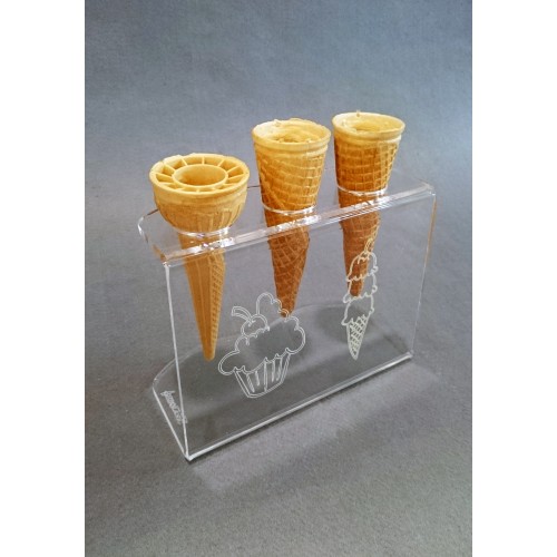 Espositore portaconi gelato da banco in plexiglass 3 fori